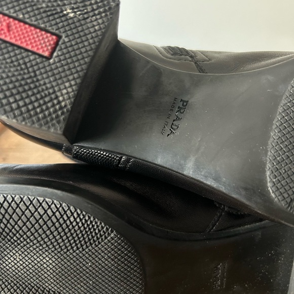 PRADA Authenticated Black Leather Ankle Boot Square Toe Block Heel 37.5 / 7.5 US - Picture 6 of 13